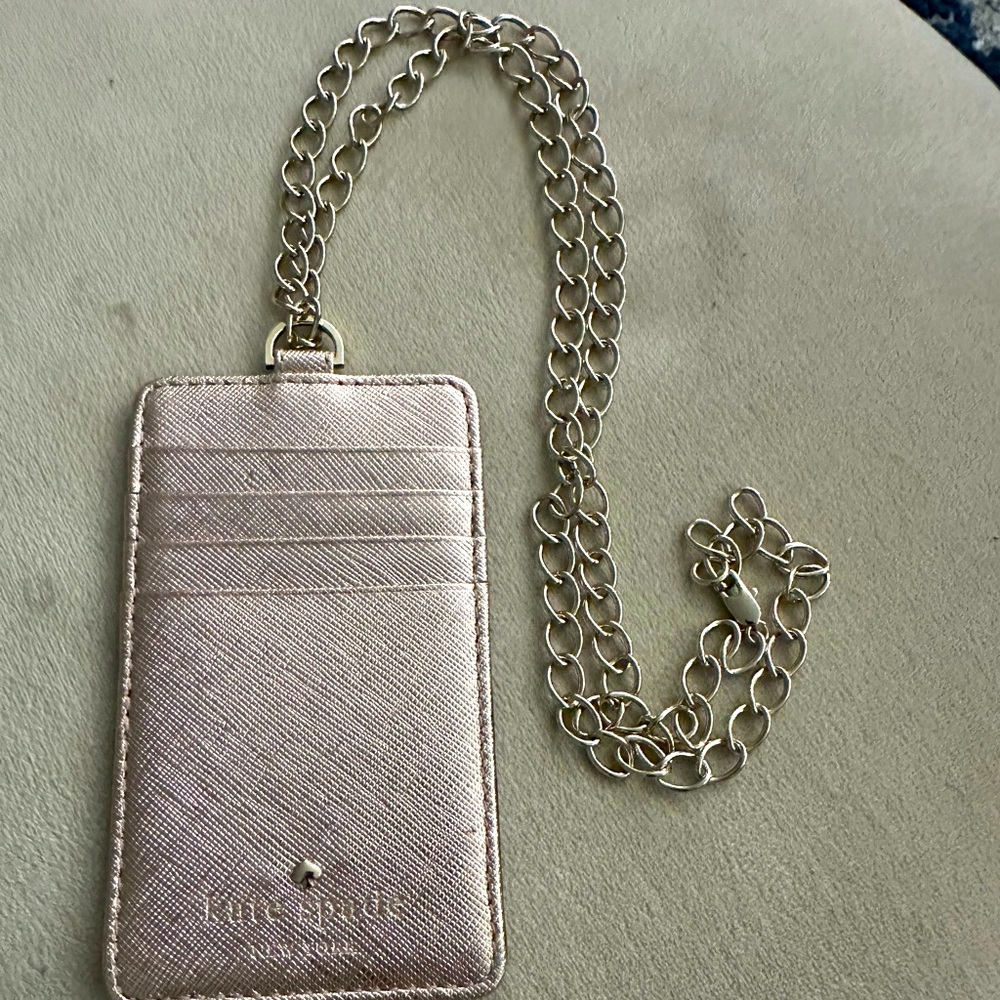 New Kate Spade Card Case Chain Lanyard Case - Rose Gold and Black (or dark blue)